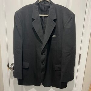Vintage Raffinati Mens Black Textured Button Blazer Sport Coat Size 50 Made USA